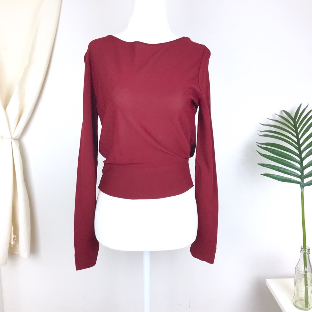 Cos Red Long Sleeve Scoop Neck Minimal Blouse XS